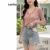 Lovito Refine Blusa Feminina Simples com Babados L67AD064 (Rosa)