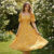 Lovito Refine Vestido Boho De Natal Com Zíper, Primavera/verão, Amarelo, Para Mulheres LBL29324