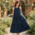 Lovito Vestido Feminino Azul Escuro Casual Primavera Verão Texturizado com Botões e Camadas L141LD054