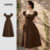 Lovito Vestido Sofisticado de Renda com Amarração Textura Primavera/Verão Marrom Feminino L155AD072