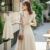 Lovito Vestido Feminino Básico de Babados em Cáqui Claro para Primavera/Verão L134ED501
