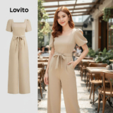 Lovito Macacão Verão Feminino Elegante Bolso Zíper Liso L123ED409