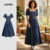 Lovito Vestido Casual Jeans Botão Toque Macio Azul Primavera Verão LBL26264