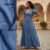 Lovito Vestido Feminino Azul com Botões e Camadas para Primavera Verão Vestido Evangélico LBL29096