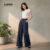 Lovito Calça Feminina com Modelagem Estruturada e Textura Macia Calça Azul Escuro para Todas as Estações LBL26017
