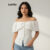 Lovito Blusa Feminina Casual Lisa De Ombro Frio E Frente Aberta LNE70546