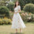 Lovito Vestido Branco Casual Boho Primavera Verão Suave Feriado Natal Zíper Feminino LBL26154