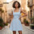 Lovito Vestido Feminino Azul Refinado para Primavera e Verão L139AD261