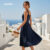 Lovito Refine Vestido Elegante de Bolso com Estrutura de Botões Primavera/verão Azul Marinho LBL26228