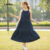 Lovito Vestido Feminino Azul Escuro Primavera Verão Textura Delicada Botões Camadas Casual L141LD054