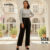 Lovito Calças Plus Size Femininas Elegantes Botão Simples Azul Escuro LNE103028