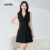 Lovito Refine Vestido Elegante Botão Assimétrico Primavera/Verão Preto L138ED1415