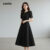 Lovito Vestido Feminino Preto Com Brilho Strass Para Verão Primavera L134ED1030
