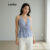 Lovito Blusa Feminina Listrada Franzida Verão Primavera Boho Regata Vintage Para Mulheres L114AD122