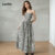 Lovito Vestido Franzido Listrado Primavera Verão Para Mulheres L121MD302