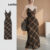 Lovito Refine Vestido feminino casual estampa xadrez com linha estrutura L122AD011