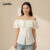 Blusa Feminina Lovito Casual Texturizada com Babado e Botão para Primavera Verão L79AD128