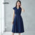 Lovito Refine Vestido Azul Marinho de Primavera/Verão com Bolsos e Corte Simples L143ED291