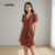 Lovito Vestido Feminino Elegante com Babados e Pregas Simples Marrom para Primavera Verão L155ED771