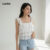 Lovito Blusa Feminina Casual em Camadas Bordada com Ilhós e Bainha Enrugada L71ED049 (Branco/Preto)