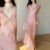Lovito Refine Vestido Casual Natal Zíper Suave Primavera Verão Rosa Feminino L145LD056