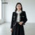 Lovito Blazer Casual Feminino Com Bolsos Lisos E Costura Contrastante LNA29012 (Preto)