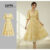 Lovito Refine Vestido Amarelo Floral Elegante com Zíper e Gola de Babados Dupla Camada para Mulheres LR13L170