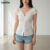 Lovito Blusa Casual Lisa com Borda de Alface e Botões Frontais Plissada para Mulheres L80ED008