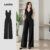 Lovito Macacão Feminino Casual Botão Zíper Bolsos Verão Primavera Preto L134ED117