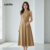 Lovito Vestido Feminino Casual de Verão/Outono com Botões Frontais e Cinto Amarelo L142LD480