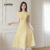 Lovito Refine Vestido Plissado Boho Primavera/Verão Amarelo Feminino L142ED048