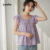 Lovito Blusa Feminina Casual Verão Primavera Com Babados Gola Contrastante L121MD622