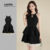 Lovito Refine Vestido Feminino Casual Simples Renda Drapeada Recorte Primavera/Verão LR7AD001