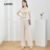 Lovito Conjunto Feminino de Calças Elegantes com Botões Assimétricos para Primavera/Verão em Cáqui Claro L137ED785