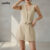 Lovito Conjunto De Shorts Femininos Sofisticados Com Botões Lisos E Bolsos Frontais L74ED069
