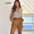 Lovito Conjuntos Casuais Shorts Geométricos Botões Listrados Feminino LNL71291