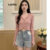 Lovito Suéter Feminino Casual com Babados L67AD064 (Rosa)