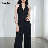 Lovito Top Feminino Simples Sem Costas Com Botão LNE38007 (Branco/Preto)