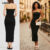 Lovito Vestido Bodycon Casual Dividido Ombro Frio Liso Feminino L30ED009 (Preto)