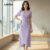 (Trendy3) Lovito Elegante Lisa Plissado Estrutura Deslocamento Linha Primavera/Verão Vestido Roxo L135A2D007