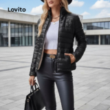 Lovito Jaqueta Feminina Casual com Bolsos Simples LNL99575