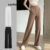 Lovito Calça Casual Feminina Lisa com Pintucks – L68ED317 (Cáqui/Preto)