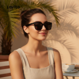 (Trendy2) Lovito Óculos De Sol Casuais Lisos, Combinados, Básicos, De Aro Completo, Para Mulheres L34AD057 (Preto)