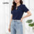 Lovito Blusa Feminina Azul Marinho, Elegante e Lisa com Recortes Vazados para Primavera/Verão L138ED269
