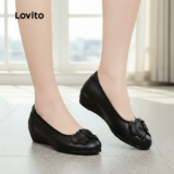 Lovito Sapatilhas femininas de couro macio liso, sapatos de balé elegantes para mães, LFA76317