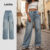 Lovito Jeans Feminino Azul com Bolso Lavado para Todas as Estações L144AD337