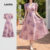 Lovito Vestido Elegante Estruturado com Pregas Primavera/verão Cinza e Roxo para Mulheres L137LD4764