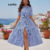 (trendy6)Lovito Vestido Casual Listrado Com Botão Frontal E Cinto Para Mulheres LNL79306