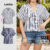 Blusa Feminina Plus Size Lovito Listrada com Botões para Verão e Primavera LBL19291