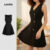 (Trendy2) Lovito Vestido Elegante Preto Liso Com Botão Frontal Para Mulheres L135AD890